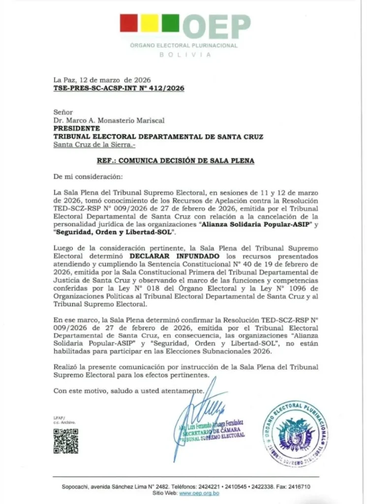 Montero: Mario Baptista denuncia intereses políticos tras inhabilitación de la agrupación SOL; jurista y dirigentes opositores piden aceptar la resolución