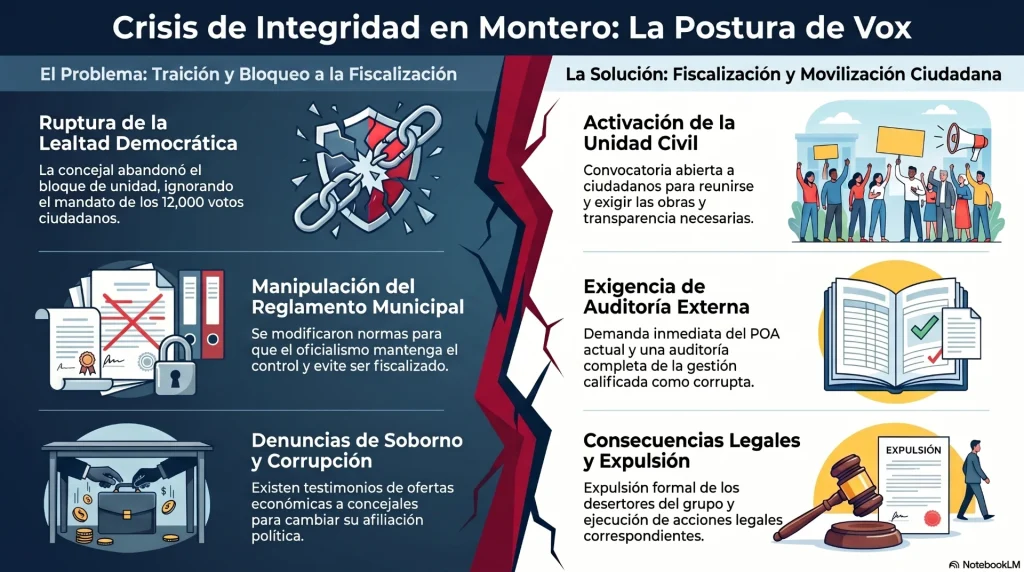 Vos analiza expulsar a concejal María Belén y denuncia presunta quiebre de la unidad opositora en Montero